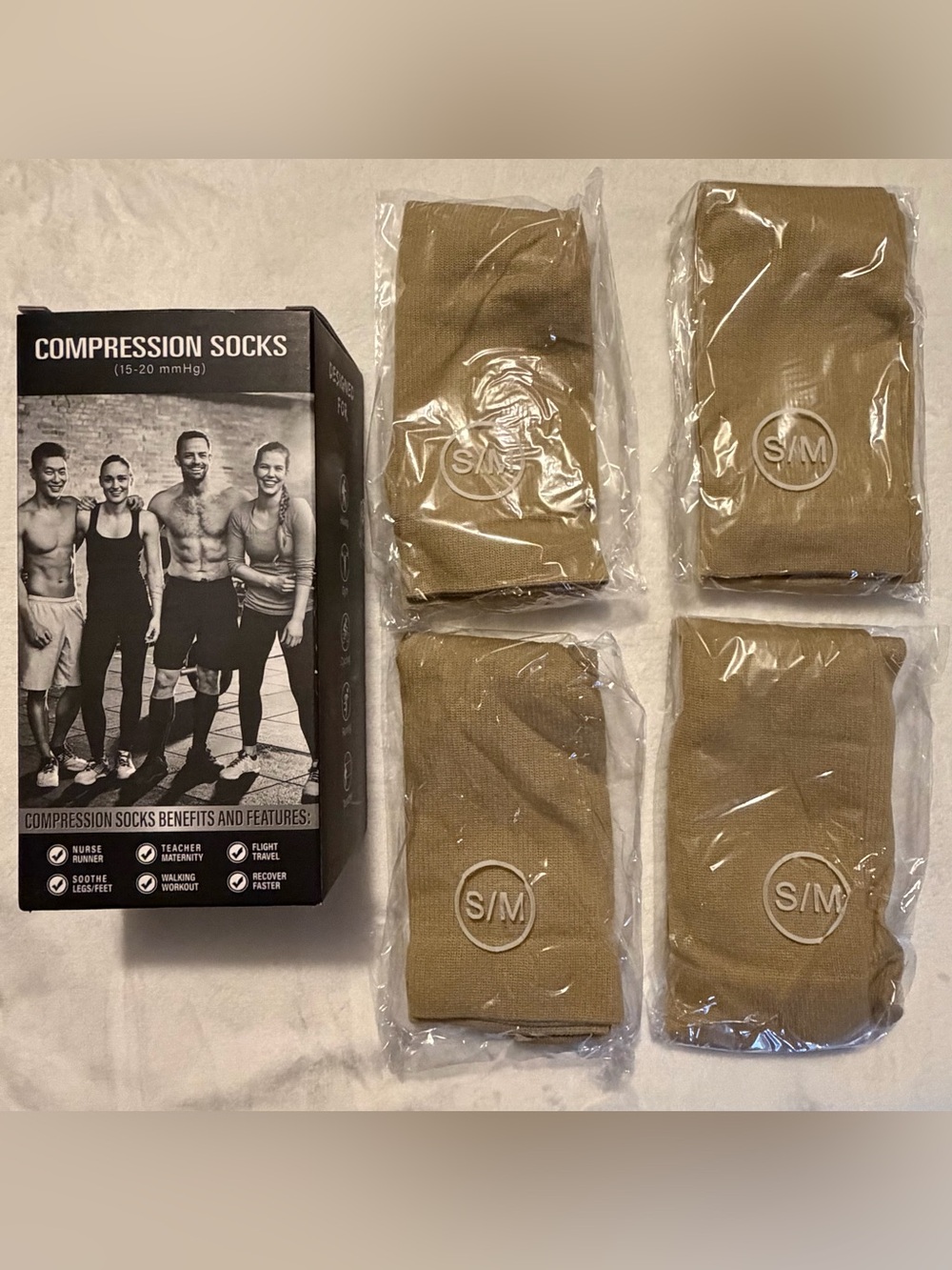 Men or Women Compression Socks - Tan S/M